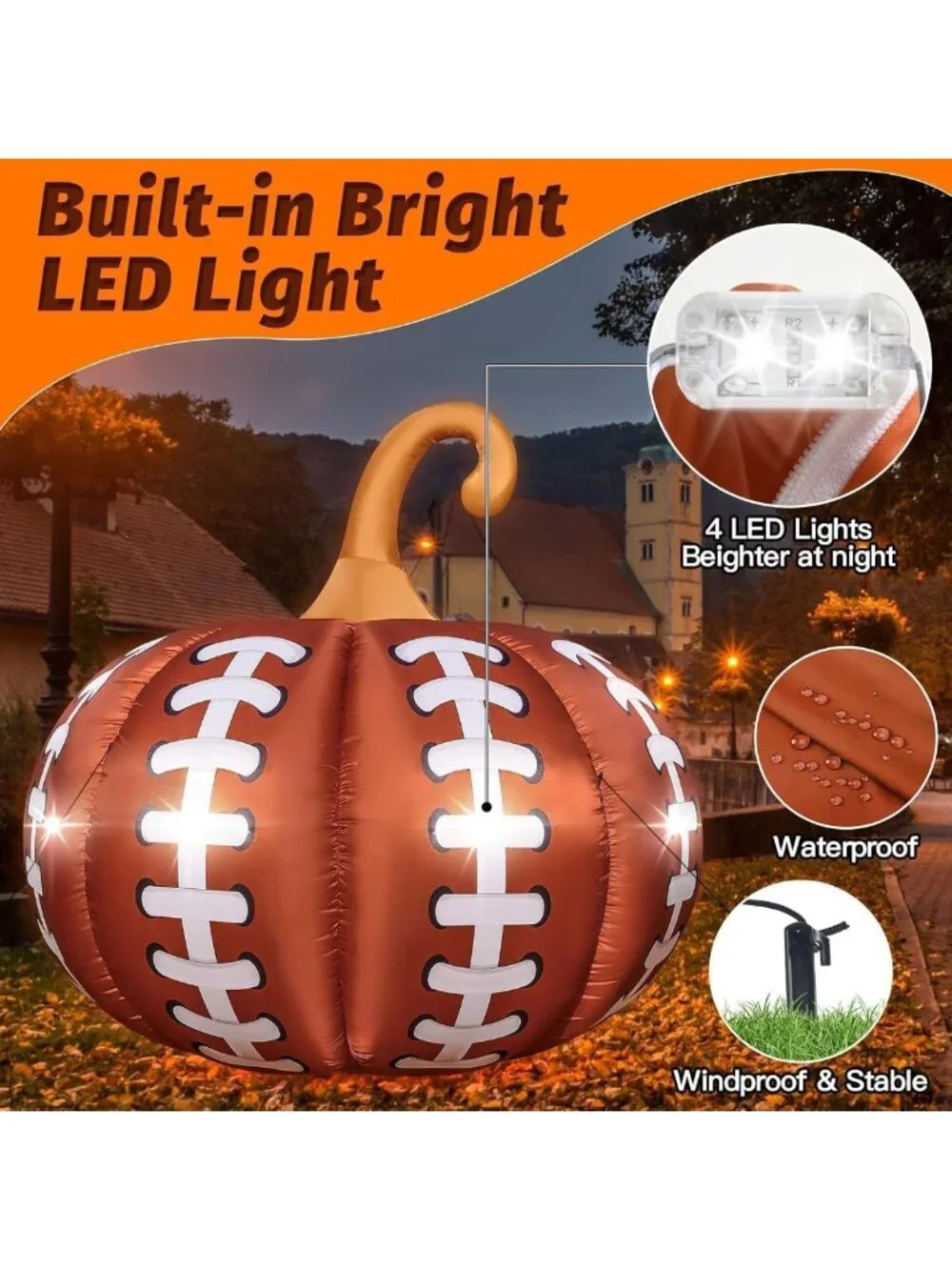 Giant Inflatable Pumpkin with LED Lights - Halloween Outdoor Decor for Garden